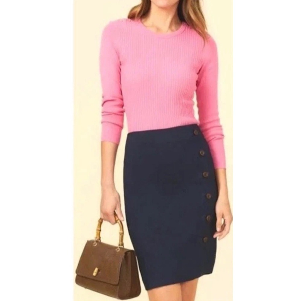 J. McLaughlin Serina skirt in navy with gold-toned button lined size 4